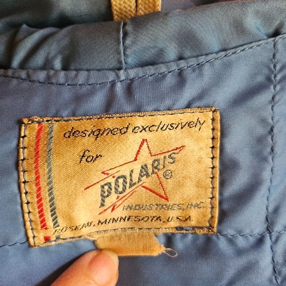 Vintage Polaris Snowmobile Jacket | Blue Hooded Coat with Patch | Unisex - Picture 3 of 4